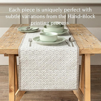 Over&Back 18x108 Hand-Blocked Printed Cotton Table Runner - Image 3