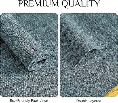 Softalker Faux Linen Placemats Set of 12-12 x 18 Inch, Heat Resistant Double Layered Durable Burlap Farmhouse Place Mats, Non-Slip Washable Rustic Table Mats for Dining, Kitchen, Party（Light Blue
