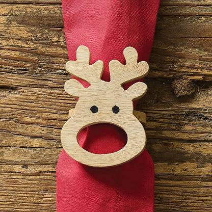 Split P Ginger Deer Napkin Ring Set of 4 | Wooden Reindeer Napkin Holders for Christmas Table Décor | 3.25" x 2.3" | Festive Farmhouse Holiday Napkin Rings
