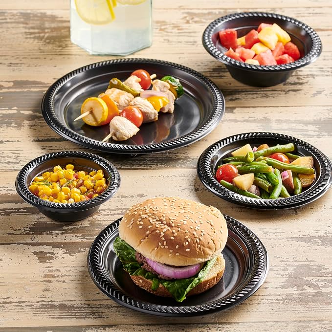 PLASTICPRO 800 PCS Black Plastic Plates Light Weight 6 Inch Plastic Dessert - Image 4