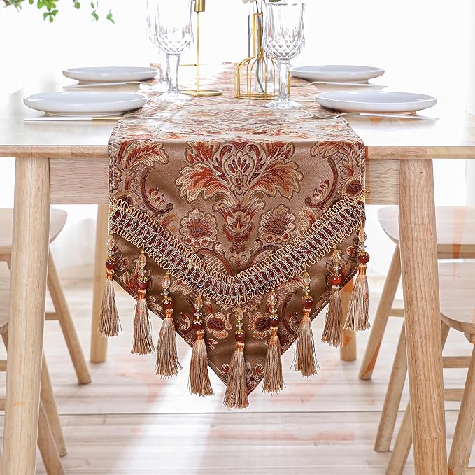 Luxury Vintage Table Runner Embroidery Jacquard Fabric by Fhberni