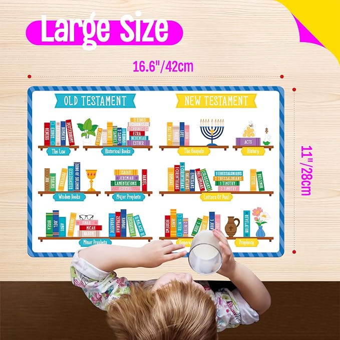 6 Pack Placemats for Kids, Non-Slip Washable Table Mats, Reusable Bible Themed - Image 4
