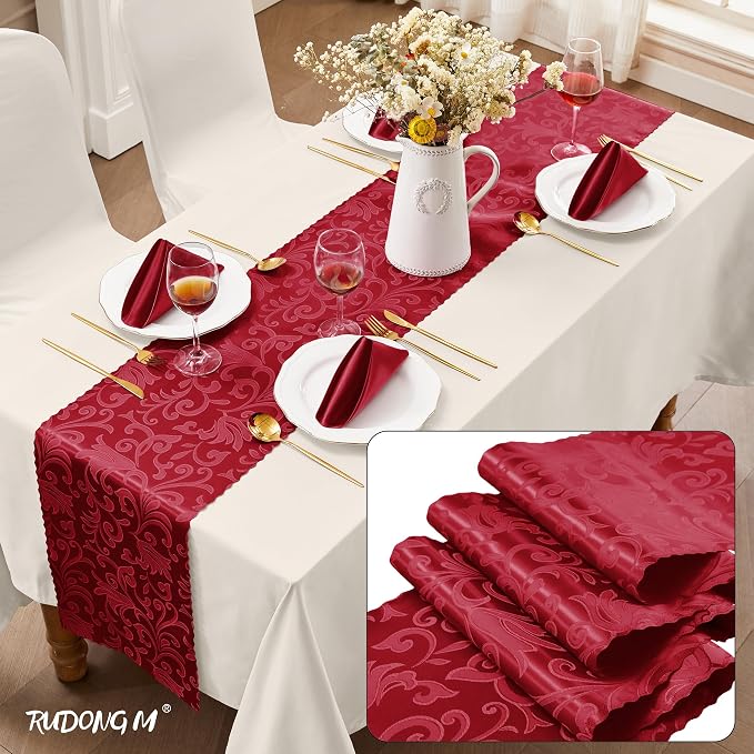 RUDONG M Satin Table Runners, 12 x 108 Inch, 2 Pack | Long Silky Damask - Image 2