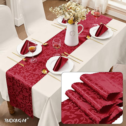 RUDONG M Satin Table Runners, 12 x 108 Inch, 2 Pack | Long Silky Damask - Image 2