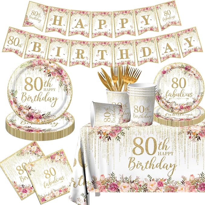 80th Birthday Party Tableware, Tablecloth, 80 and Fabulous Banner, 80th by Unknown