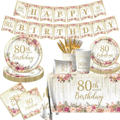 80th Birthday Party Tableware, Tablecloth, 80 and Fabulous Banner, 80th by Unknown