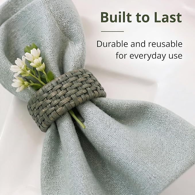 Artisan Cane Napkin Rings Set of 12, Earthy Woven Dinner Napkin Holders - Image 5