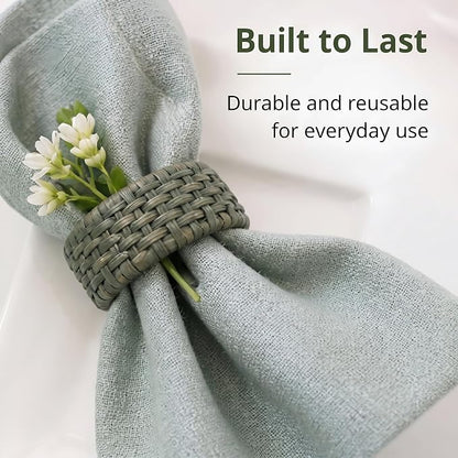 Artisan Cane Napkin Rings Set of 12, Earthy Woven Dinner Napkin Holders - Image 5