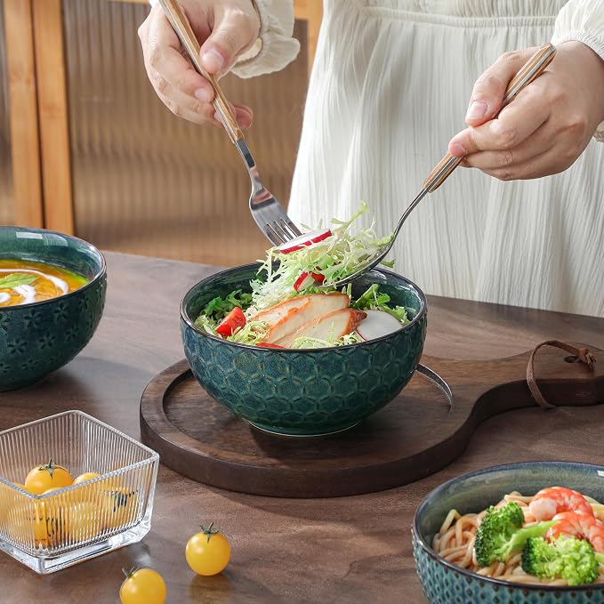 MALACASA Cereal Bowls, 30 Ounce Ceramic Green Soup Bowl - Image 7