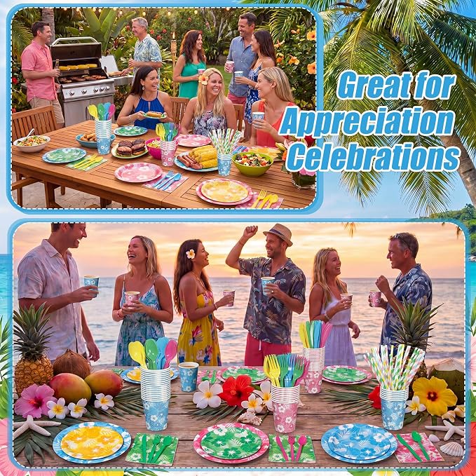 450 Pcs Hawaiian Luau Tableware Set Decorations, Serves 50 | Aloha Tropical - Image 4