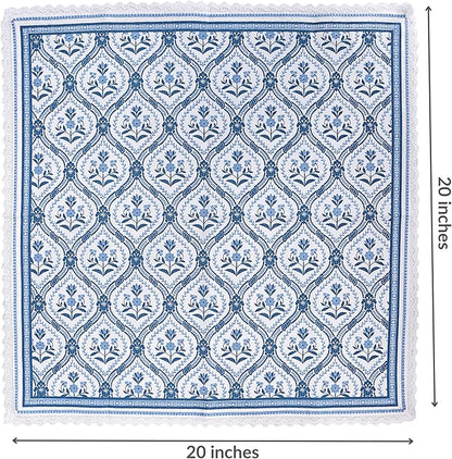 FINGERCRAFT Dinner Cloth Napkin Cotton Linen Blend 4 Pack Mitered Corners with Elegant Lace for Everyday Use Napkins are Pre Shrunk and Good Absorbency (Damask, 20in x 20in)