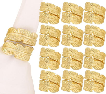 CLEENTABLE Gold Napkin Rings, Napkin Ring Set of 12, Napkin Holders for Dining Table Settings Thanksgiving Metal Serviette Ring Rustic Table Décor for Weddings, Parties, and Everyday Use