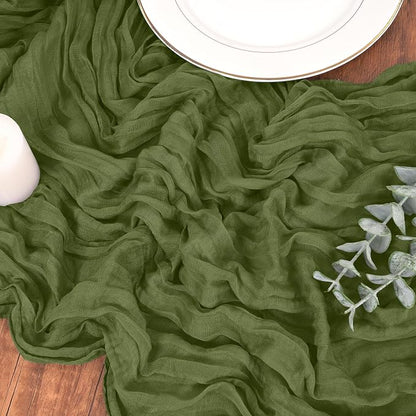 Pesonlook Cheesecloth Table Runner Olive Green, 10 Pack 17.7x108 inch, Long | - Image 9