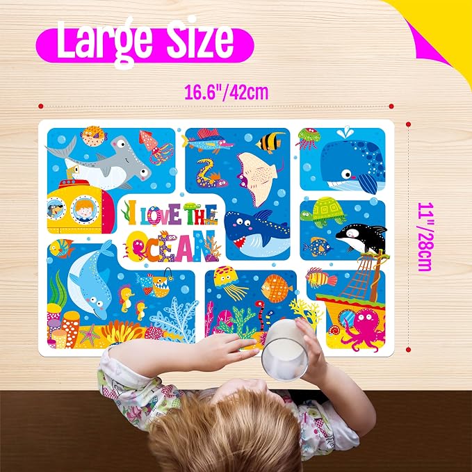 6 Pack Placemats for Kids, Non-Slip Washable, Reusable Animals, Ocean Themed - Image 3
