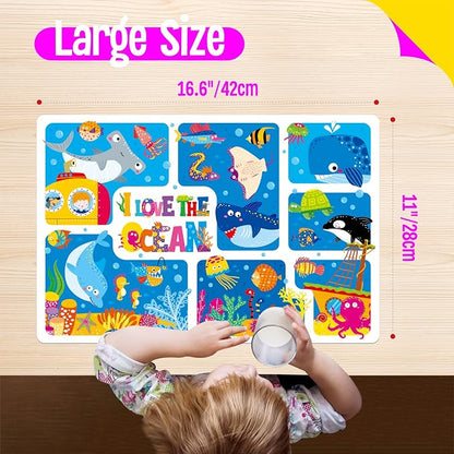6 Pack Placemats for Kids, Non-Slip Washable, Reusable Animals, Ocean Themed - Image 3