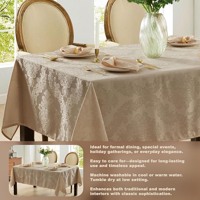 Newbridge Barcelona Luxury Damask Fabric Tablecloth, 60” Wide x 120” Rectangle - Image 3