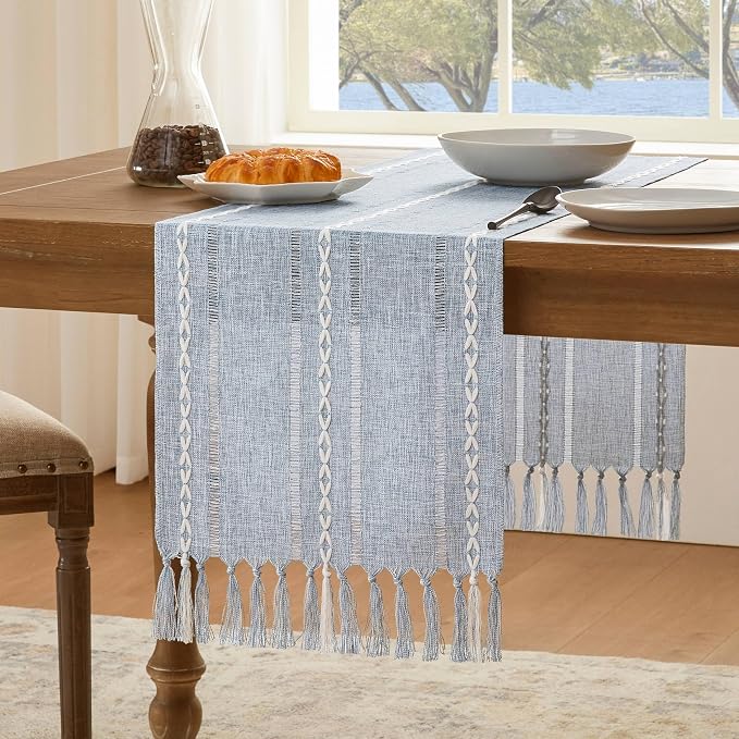 Hemstitched Farmhouse Table Runner, Cotton Linen Table Runners 60 Inches Long by Unknown