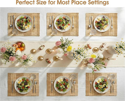Handmade Ramie Woven Table Placemats Set of 6 (12"x18"),Natural Fiber Heat-Resistant Table Protectors for Family Dinners & Gatherings,Elevate Your Tabletop with Eco-Friendly Style