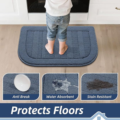 BEQHAUSE 30x18 Inch Kitchen Rug Mat Durable Kitchen Rugs Non-Slip Washable Absorbent Kitchen Mats for Floor Dirt-Resistant Semicircular Kitchen Mat (Blue)