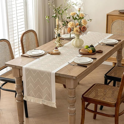 Coffee Geometric Linen Table Runner - Image 2
