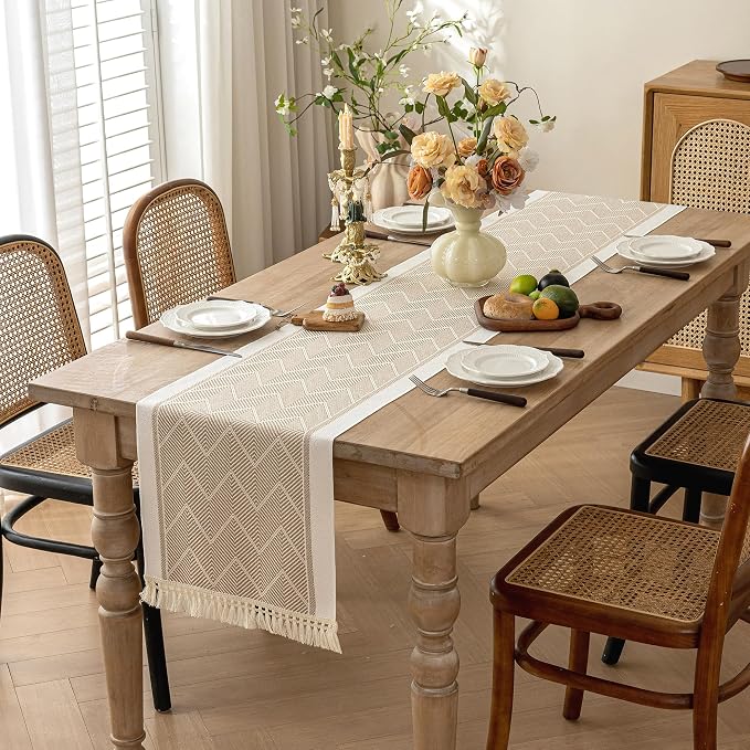 Coffee Geometric Linen Table Runner - Image 2