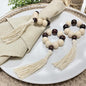 Napkin Rings Set of 6 - Wooden Beads Napkin Rings | Rustic Wooden Napkin Ring Holder for Table Decoration | Handmade LEBEJUA Napkin Ring with Wood Beads & Tassels - Farmhouse Napkin Holder Boho Style