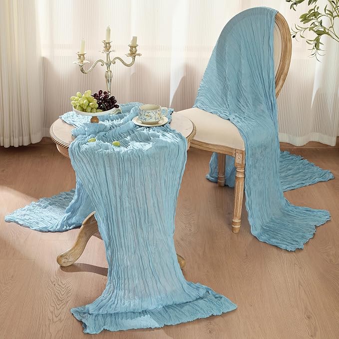 Dusty Blue Cheesecloth Table Runner 120inch Boho Gauze Home Decor | 120 Inch - Image 7