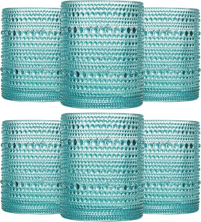 JOVGANK Mint Green Vintage Hobnail Drinking Glasses Set of 6, Embossed Water by JOVGANK