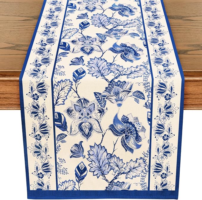 WRAPAHOLIC Blue Floral Table Runner by WRAPAHOLIC