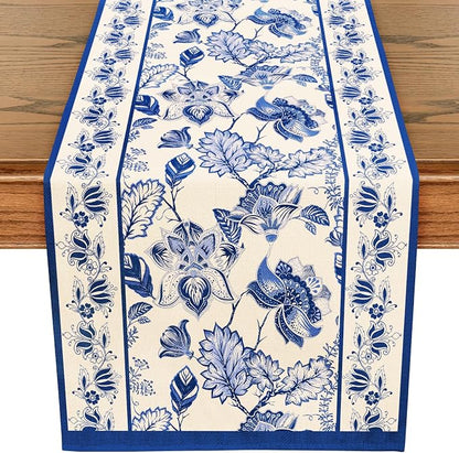 WRAPAHOLIC Blue Floral Table Runner by WRAPAHOLIC