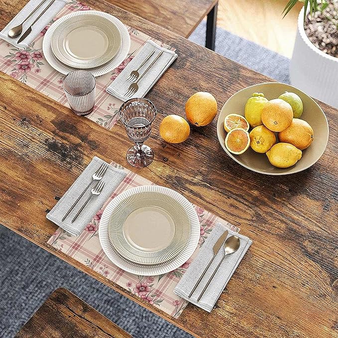 Colorful Floral Spring Plastic Placemats Set of 6 Cute Flowers Pink Place Mats Washable Kitchen Dining Linen Table Mats Stain Heat, for Home Party Indoor 12x18 in