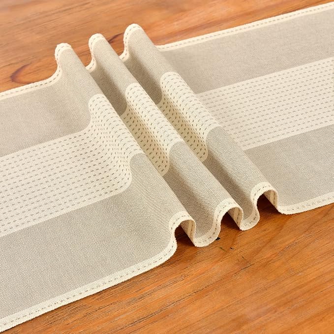 Wracra Linen Table Runner, Stripe Table Runners 108 Inches Long Light Coffee - Image 2