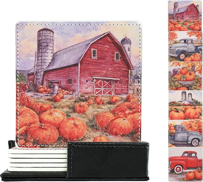 Thanksgiving Day Coasters Square Leather Drinks Coaster Set by Yopiiefa