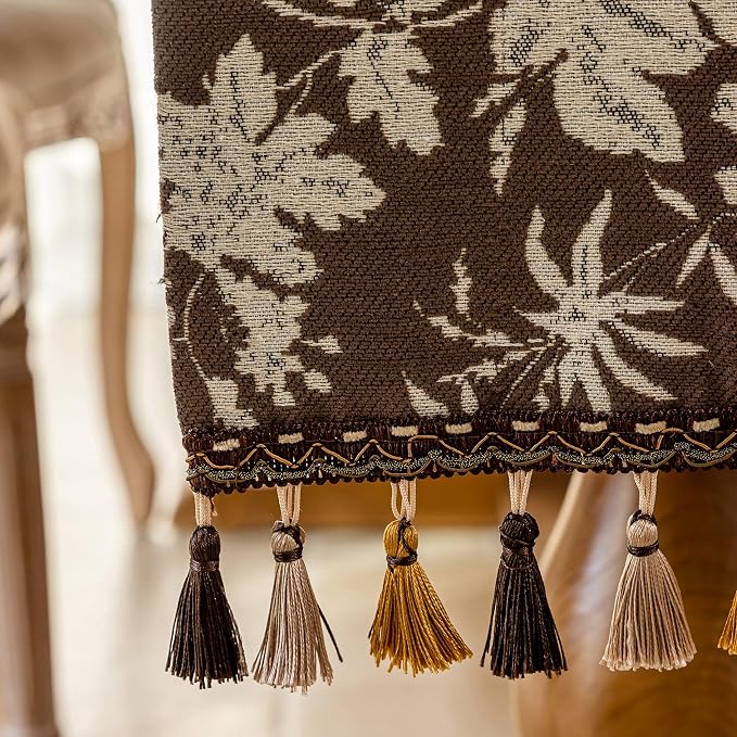 Floral Dark Brown Botanical Table Runner 13 x 48 Inch | Jacquard Flower - Image 8