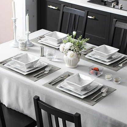 MALACASA Plates and Bowls Sets, 12-Piece Porcelain Dinnerware Sets for 4, Square Plates and Bowls for Dessert, Salad and Soup, Ceramic Dishes Dining Dishware Set, Marble Grey, Series Blance