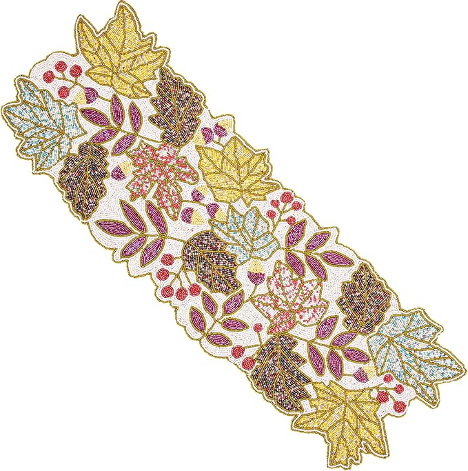 Hand Beaded Table Runner 13x36 in, Farmhouse | Premium beads on fabric base by CLEENTABLE