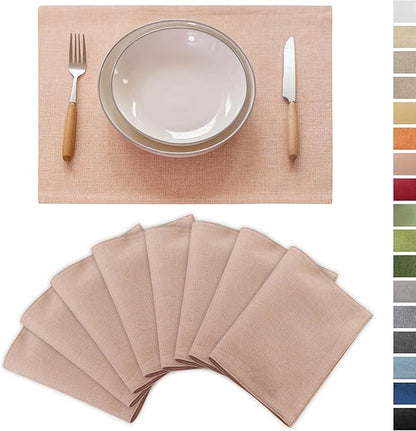 Demetex Pink Placemats Set of 8 Heat Resistant Cloth Place Mats Rectangle Linen Table Placemat for Party Anniversary Wedding, 13x19 inch, Pink