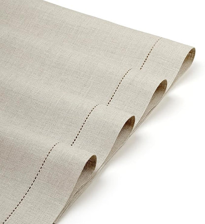 D'Moksha Homes Linen Placemats Set of 8 - Classic Hemstitch Natural Placemats 14 x 19 Inch - 100% Pure Linen Table Mats for Valentines, Spring, Easter - Handcrafted and Machine Washable