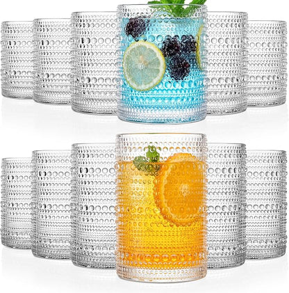 KMIGRUAN Hobnail Drinking Glasses Set of 12, 15Oz & 12Oz Cocktail Glasses | by KMIGRUAN