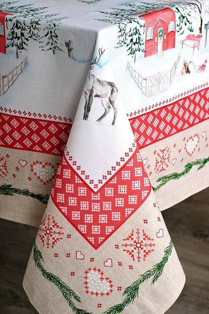 Maison d' Hermine Table Cloth Square Table 100% Cotton 54 x 54 Inches Fall Tablecloth Reusable Everyday Use for Thanksgiving Christmas Decorations Dining Farmhouse Party (Rural Christmas)