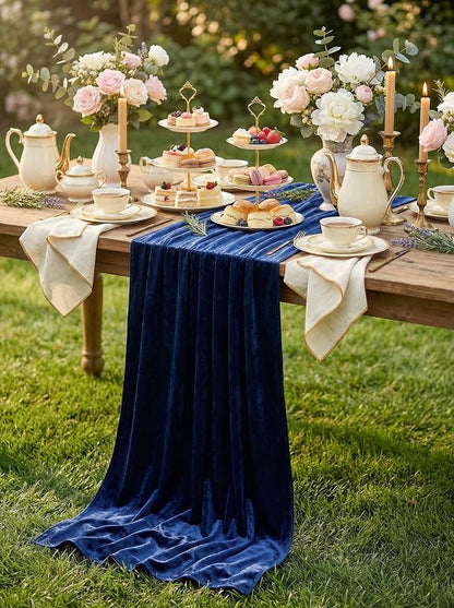 Velvet Table Runner 29x120 Inch Navy Blue Luxury Retro Soft Fabric Cloth | 5 - Image 2