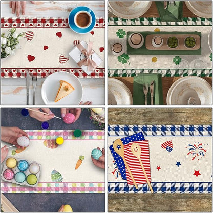 8 Pcs Gnomes Holiday Table Runner 72 Inches Long, Plaid Valentines Day St - Image 5