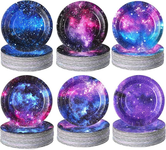60 Pcs 7 Inch Space Galaxy Paper Plates Outer Space Theme Birthday Party Supplies Starry Night Solar System Planet Party Decorations for Girls Boys Birthday Baby Shower
