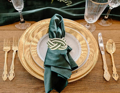 ALPHA Living HOME Modern Woven Napkin Rings Set of 12 - Green/White Polyester & Jute Table Decor for Weddings, Parties & Everyday Dining - Elegant & Durable Accessories (Green White)