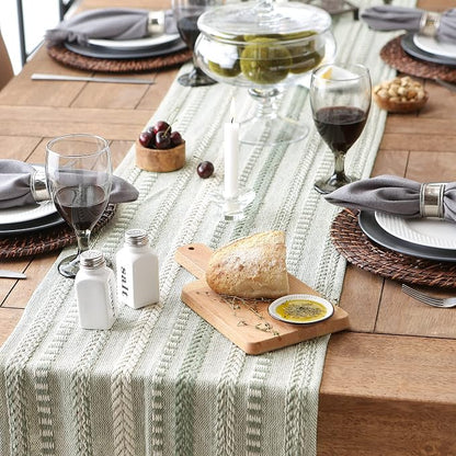 DII Farmhouse Braided Stripe Table Runner Collection, Artichoke Green - Image 5