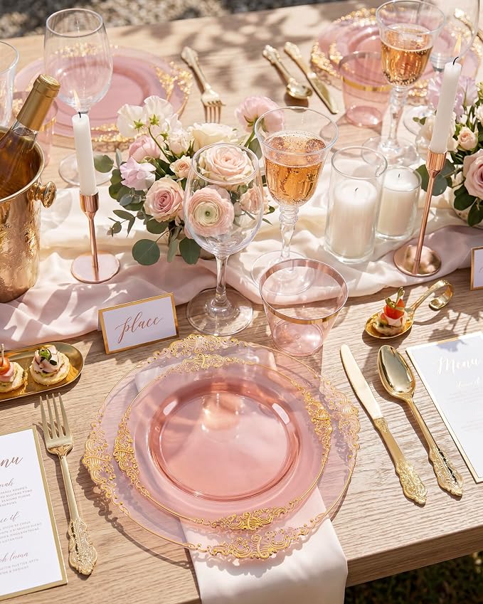 350 Pcs Burgundy Gold Plates for Party | Burgundy Plates Set for 50 Guests - Image 5
