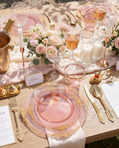 350 Pcs Burgundy Gold Plates for Party | Burgundy Plates Set for 50 Guests - Image 5