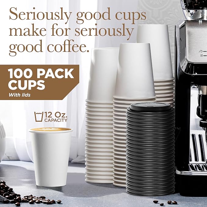 Disposable Coffee Cups with Lids 12 oz - Image 2