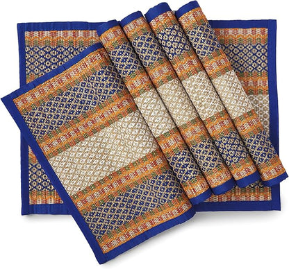 Encasa XO Woven Blue Placemats Set of 4 – 12" x 17" | Handwoven Madurkathi Grass Table mats for Dining Table, Kitchen & Outdoor Decor | Durable & Heat‑Resistant