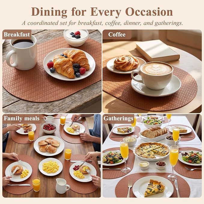 Woven Faux Leather Oval Placemats Set of 4/6 - Image 6